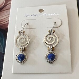 61 Fashion Jewelry Silver-Tone Spiral Earrings with Blue Stones